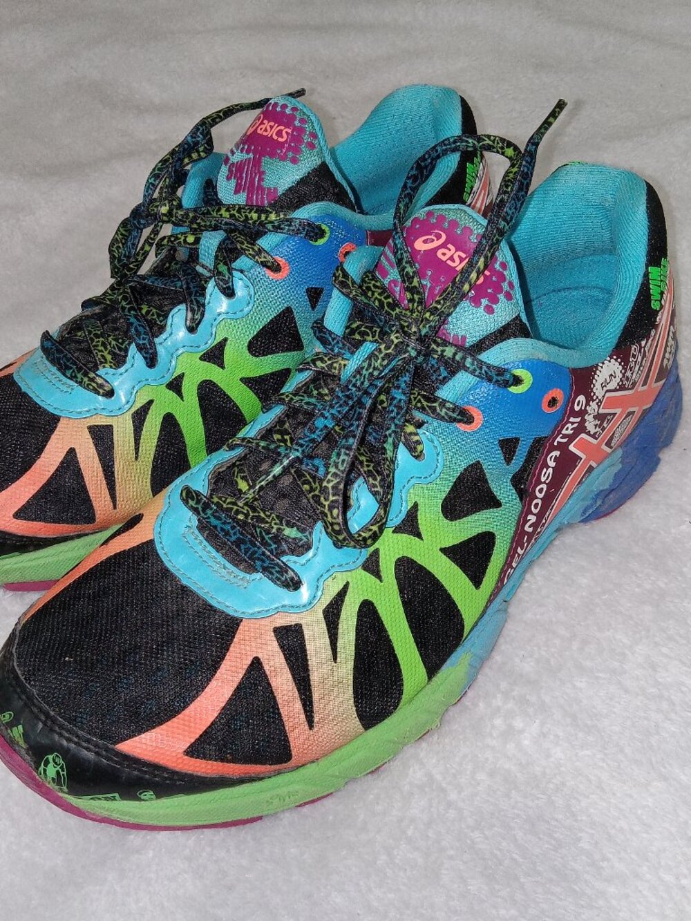 Womens ASICS Gel-Noosa Tri 9 Running Shoes Size 9 Triathlon Black Blue T458N - Picture 1 of 16